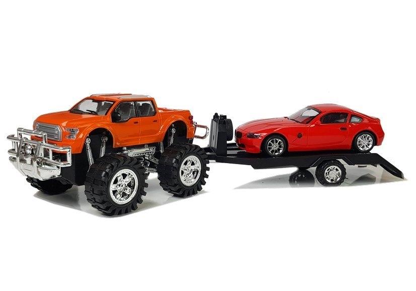 Ultimat terrängset: Orange Monster Truck & Red BMW Caravan