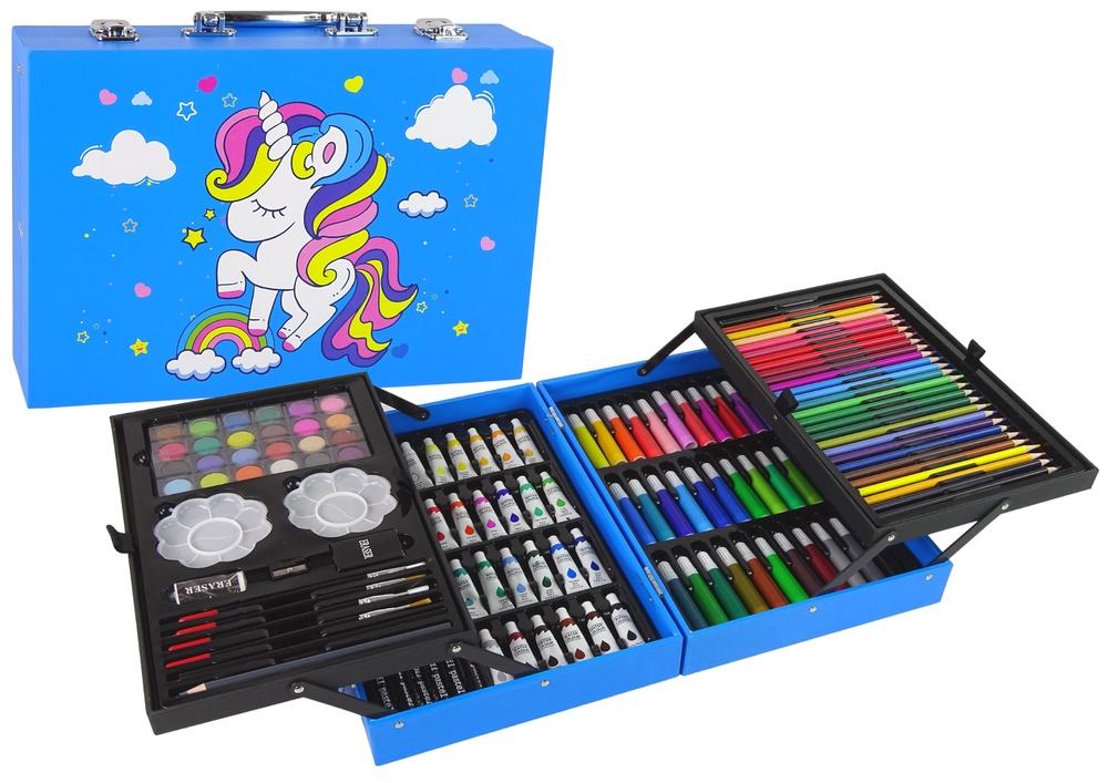 Unicorn Art Set: 145-delade kreativitetssats i rosa fodral