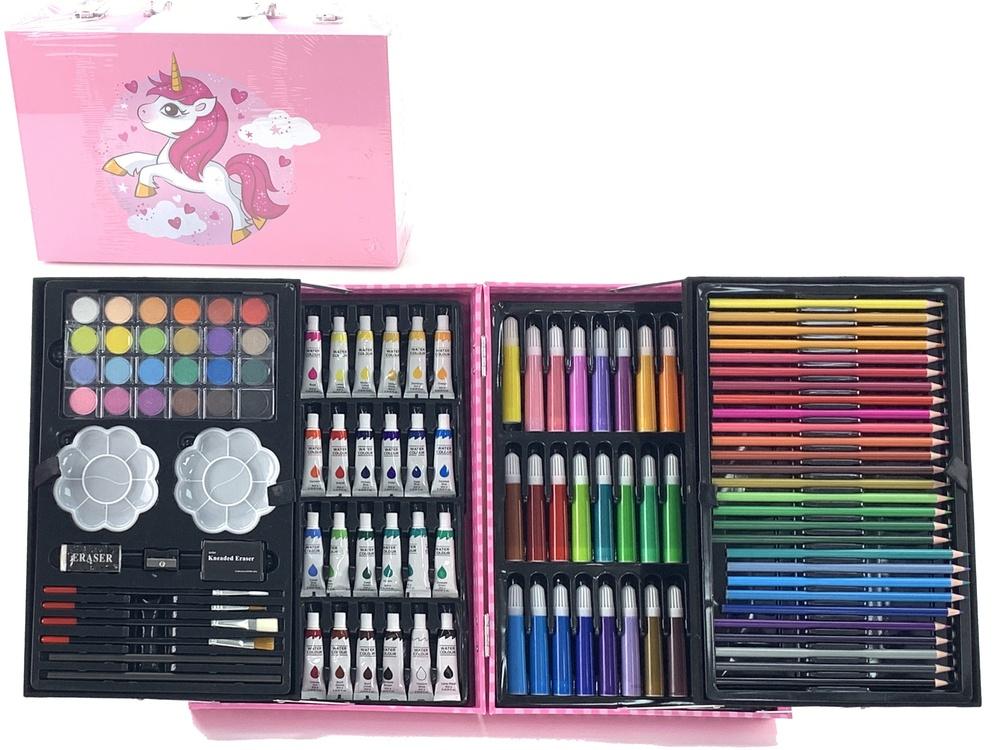 Unicorn Art Set: 145-delade kreativitetssats i rosa fodral