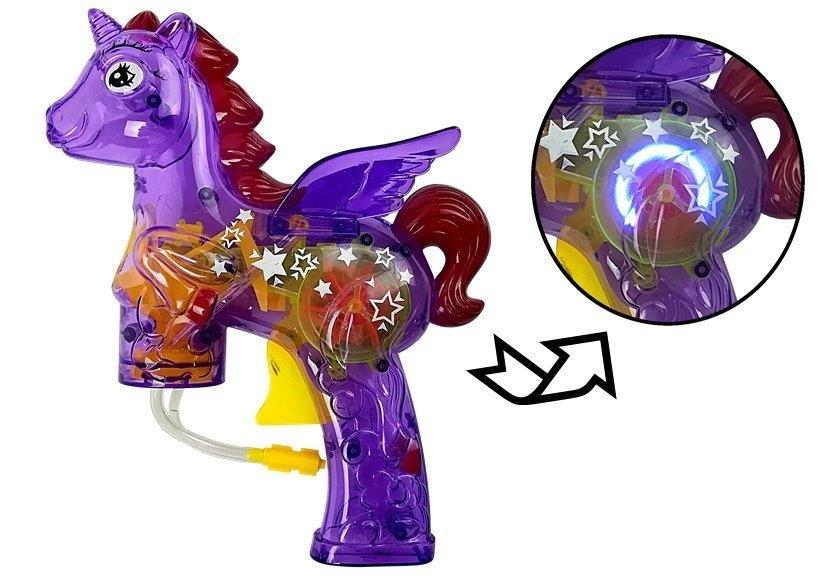 Unicorn Soap Bubble Gun - lila, ljuseffekter, giftfritt kul