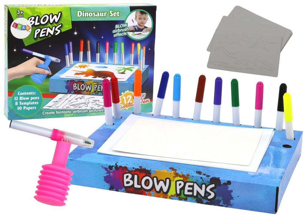 Oppblåsbar Dinosaur Art: Creative Blow Pen Marker Set