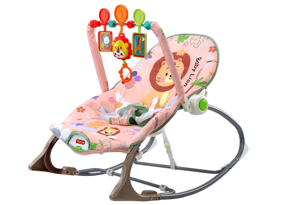 Vibrerende babyrocker med lyd og pink løvedesign 