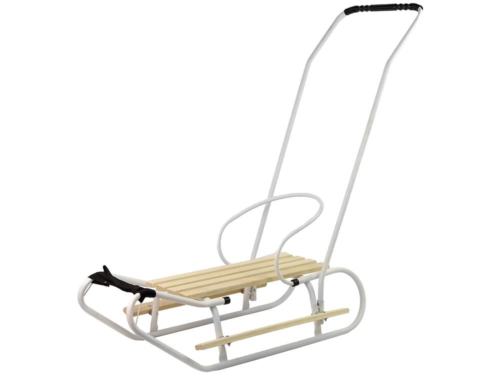 White Metal Sled: Push Bar, Ryggstöd, Strap, Robust & Safe