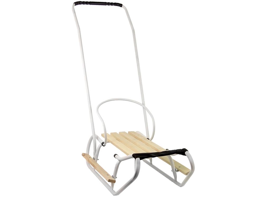 White Metal Sled: Push Bar, Ryggstöd, Strap, Robust & Safe